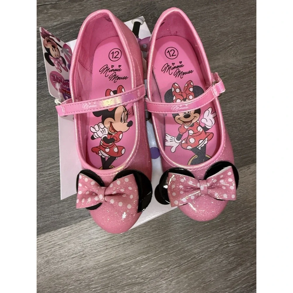 Disney Minnie Mouse Toddler Girls Pink Glitter Mary Jane‎ Ballet Flats Sz 12 NWT